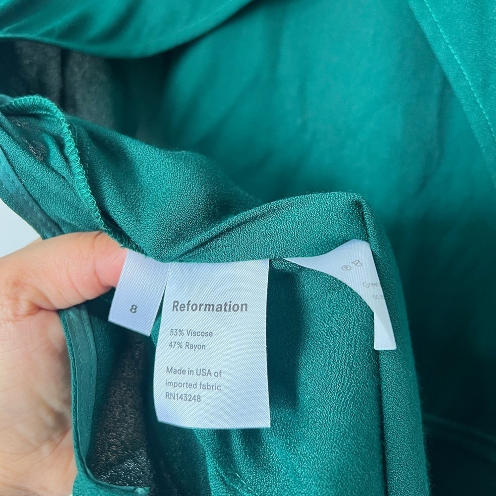 Reformation Mayer Open Back Jumpsuit Emerald Green Cap Sleeve Wide Leg Size 8 - Picture 8 of 8